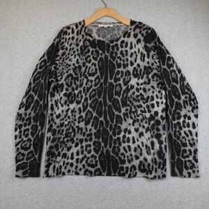 The Cashmere Project Sweater Women's Large Gray Leopard Print Crew Neck Casual